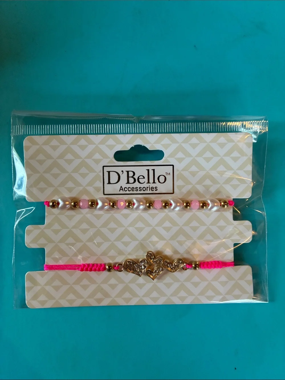 D'Bello Kids Pink Pearl & Heart Bracelet Set